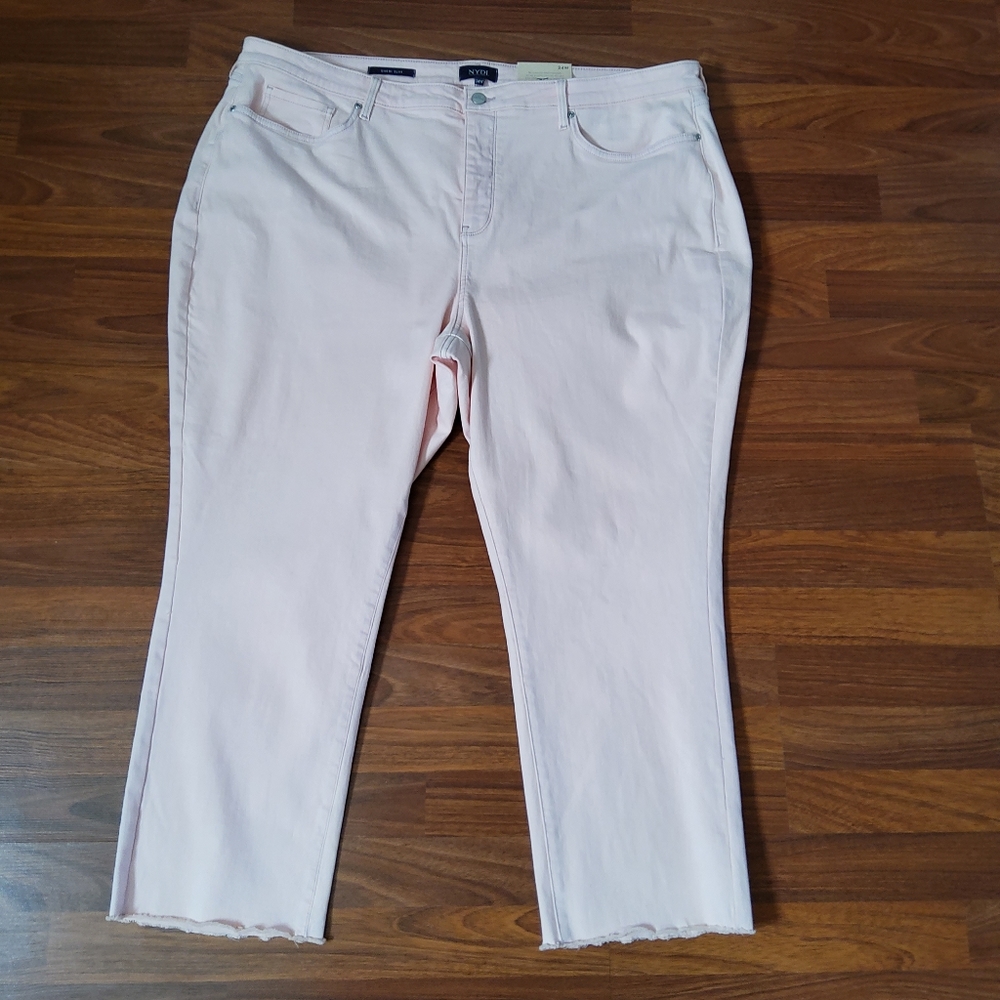 NYDI Sheri Slim Denim Jeans Frayed Hem Stretch Size 24W Pink New